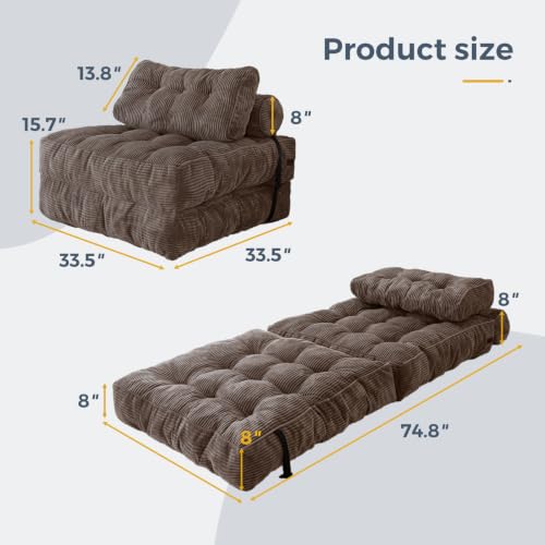 Image of MAXYOYO Folding Sofa Bed, Convertible Chair Bed with Pillow