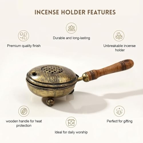 Image of DSH Home Purifying Hand-Loban Incense Burner, Loban Burner with Handle, Dhoop Dhuni Burner Sambrani Dhoop, Resin & Home Office Temple Prayer Butler (Antique)