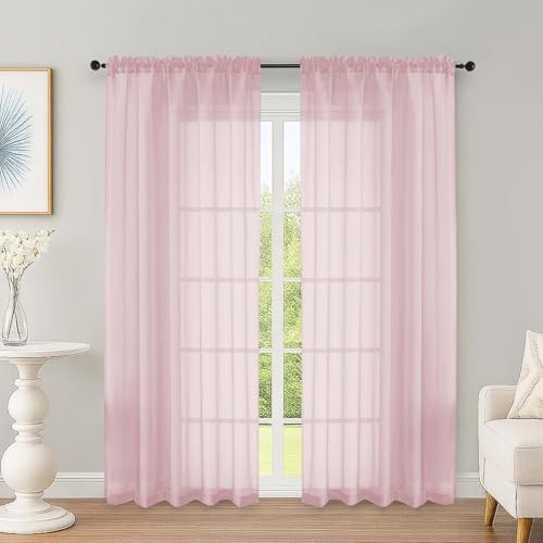 Image of OWENIE Blush Sheer Curtains 72 Inches Long 2 Panels Set, Transparent Voile Sheer Curtain for Living Room Bedroom Window Sliding Glass Door Treatment, 59 x 72 Inch, Blush