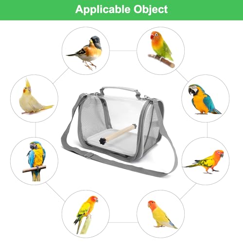 Boîte de transport pour oiseaux avec tige en bois et plateau, sac à dos pour oiseaux, sac de transport pour oiseaux, sac à dos léger pour perroquets, perruches, 1 molaire grise – Image 6