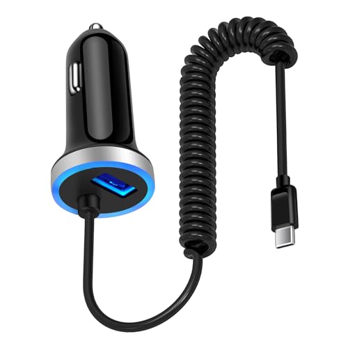 3.4A Car Charger Fast Charging for Google Pixel 8a/8 Pro/8/6 Pro/7 Pro/6a/7/7a,Samsung Car Charger + 3FT Coiled USB C Cable for Samsung Galaxy A55/A35/A54/A25/A14/A23/S24 Ultra/S23/S22/Note20/Z Fold5