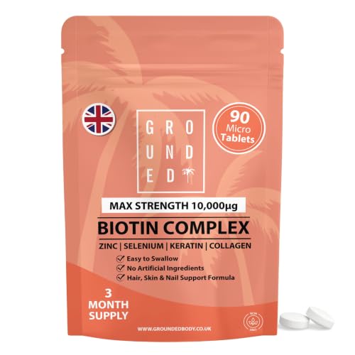 Hair Growth Biotin Complex 10 000mcg with Marine Collagen Selenium Keratin & Zinc | x90 Tablets | Hair Growth Thickness Strength & Volume | Men & Women Hair Support Supplement