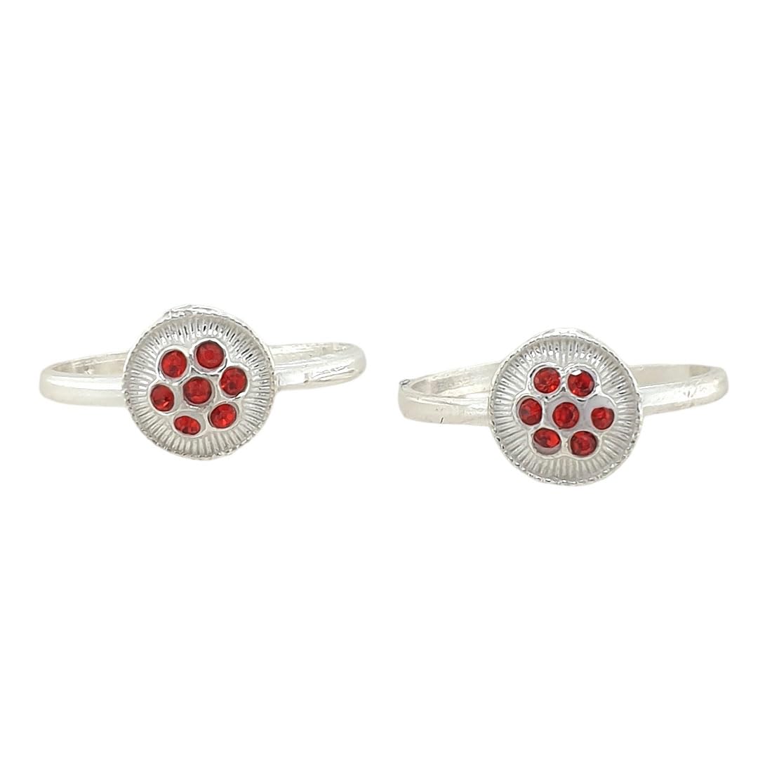 sahiba gems Pure Silver Designer Toe Rings with Red Zircon (Chandi Bichhiya) For Women ~ 2 Pieces (Light Weight)-picture-26