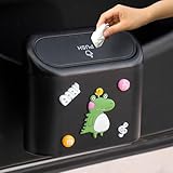wolpin PP Car Trash Bin Can Holder Dustbin Hanging- Black (15.5 X 14 Cm) Press Top Waste Bin With Cute Stickers