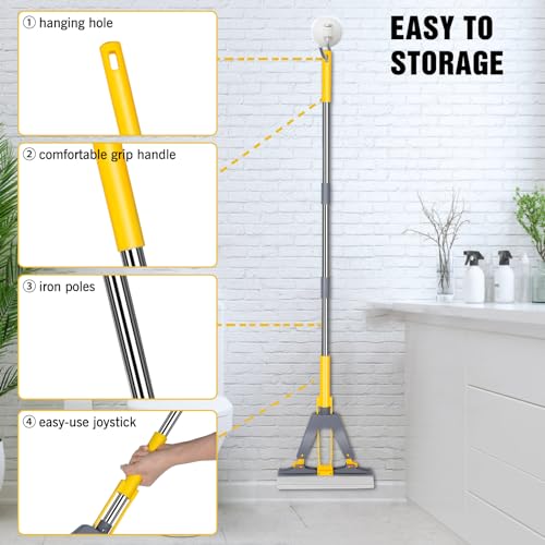 Nolopau Sponge Mop, Roller Sponge Mop, Self Squeeze Sponge Mop, Stainless Steel Handle With 3 Pva Absorbent Mop Head Refills, For Home Commercial Use Tile Floor Bathroom Garage Cleaning thumb #1