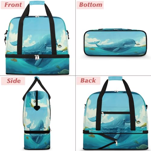 Travel Duffel Bag with Shoe Compartment, Whale Fishes Shoulder Weekender Bags for Women, Foldable Waterproof Travel Bag Carry on Bag3