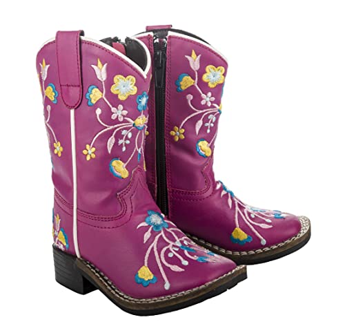 Tuffrider Children's Floral Cowgirl Western Boot- 1- Hot Pink With Free Assorted Striped Socks #TOP6