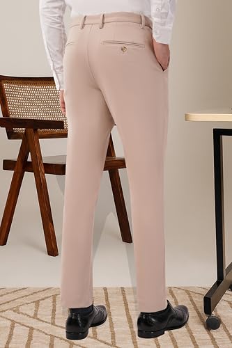 Image of SaintX Men's Premium 4-Way Comfort Stretch Formal Trousers | Smart Sweat Wicking Wrinkle Free Fabric | Smarter Techno Flex Expandable Waistband | Stylish Slim Fit | Daily Office Wear