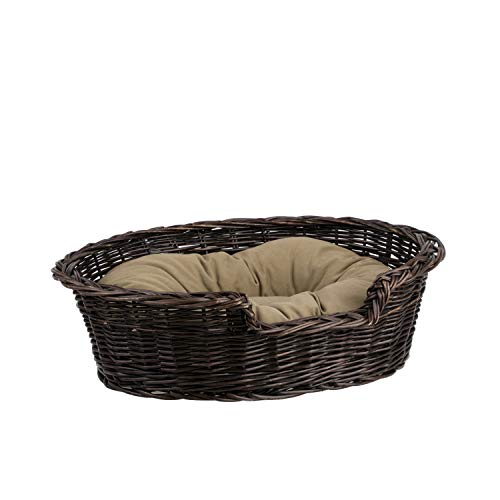 Cuccia rialzata per cani in vimini, con morbido cuscino, calmante, comoda, lussuosa cuccia per cani, letto per animali domestici, comodo lettino per cani in tessuto naturale, e-wicker24 (marrone, 65 x