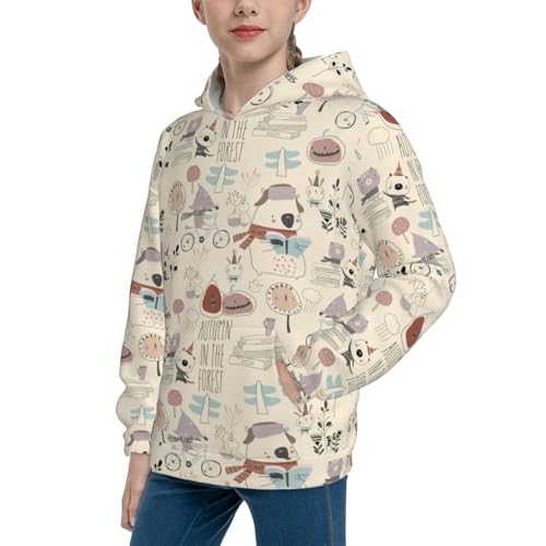 Cute Animals in Autumn Forest Kid Hoodies Boys Sweatshirts Girls Pullover with Pocket2