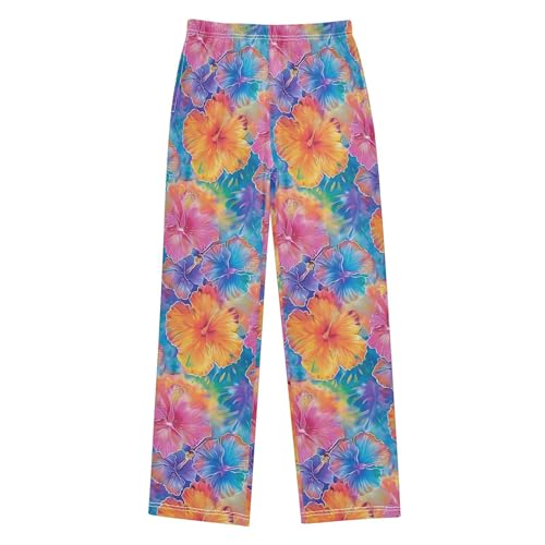 ALAZA Colorful Hibiscus Flower Blossom Pajama Lounge Pants Long Sleep Pajama Bottoms with Pockets
