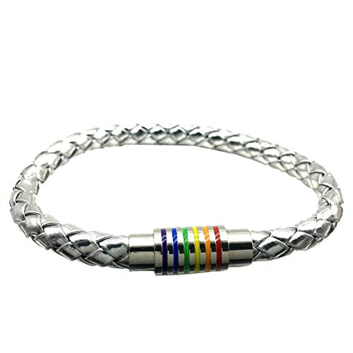 Image of Leather Braided LGBT Rainbow Bangle Bracelet - Gay & Lesbian Pride