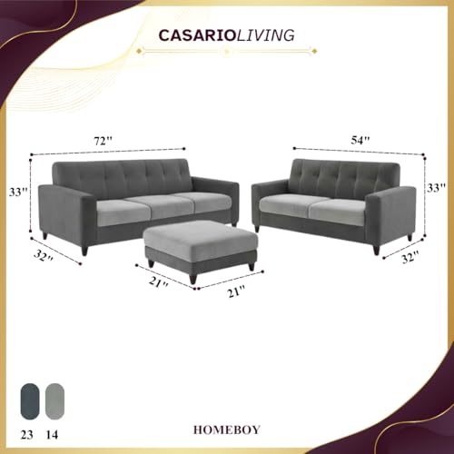 Image of Homeboy Luxe Velvet-Suede Fabric 3 + 2 Seater with Ottoman Dual Tone Sofa Set | Comfortable & Spacious Seating for Upto 6 Person | Modern Sofa Set for Living Room - Light Grey & Dark Grey