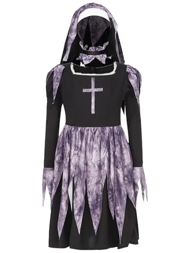 Robe de religieuse pour fille costume Halloween enfant avec bonnet et manches longues