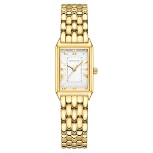 Relojes dorados para mujer con funda rectangular vintage, esfera romana blanca, correa de acero inoxidable, herramienta de ajuste incluida, resistente al agua