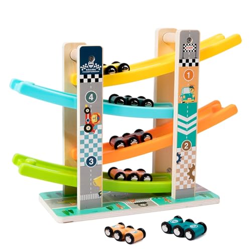 KUKUTrue® Juguetes Montessori 1 2 3, Juguetes Rampa Coche Madera, Juegos Niños 1 Años, Pista de Coches para Niños, Regalo Niño Niña 1-3