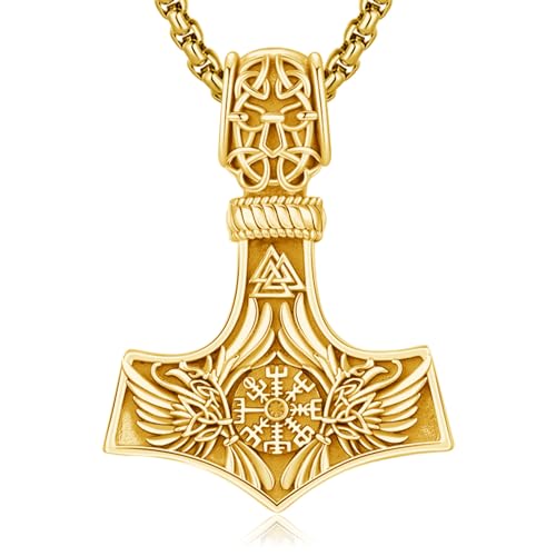 Viking Mjolnir Thors Hammer Necklace Norse Thor Talisman Amulet Pendant 925 Sterling Silver 18k Gold Plated Viking Jewelry Gifts for Men Women
