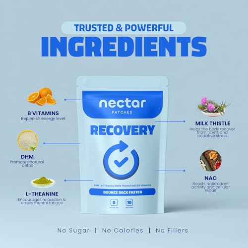 Image of Nectar Recovery Patches | Replenishment & Hydration Support with L-Theanine & Milk Thistle | Night Out Recovery for Adults, Travel-Friendly Vitamin Patch Kit | Party Kit Supplies | 10 Count