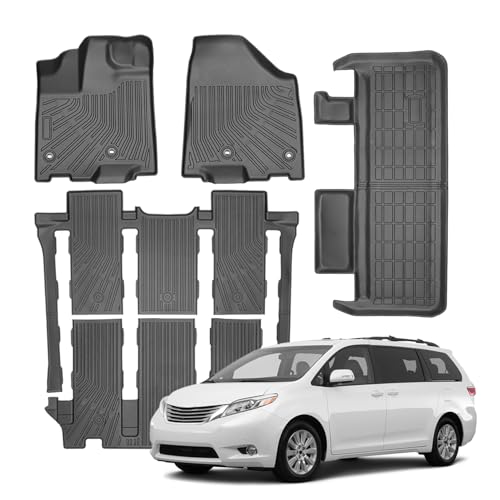 Compatible with Toyota Sienna 2013-2020 (7 Seats) Not Fit Movable Center Console Version,Floor Mats & Cargo Liner,All Weather Protection TPE, Anti-Slip Floor Liner Accessories