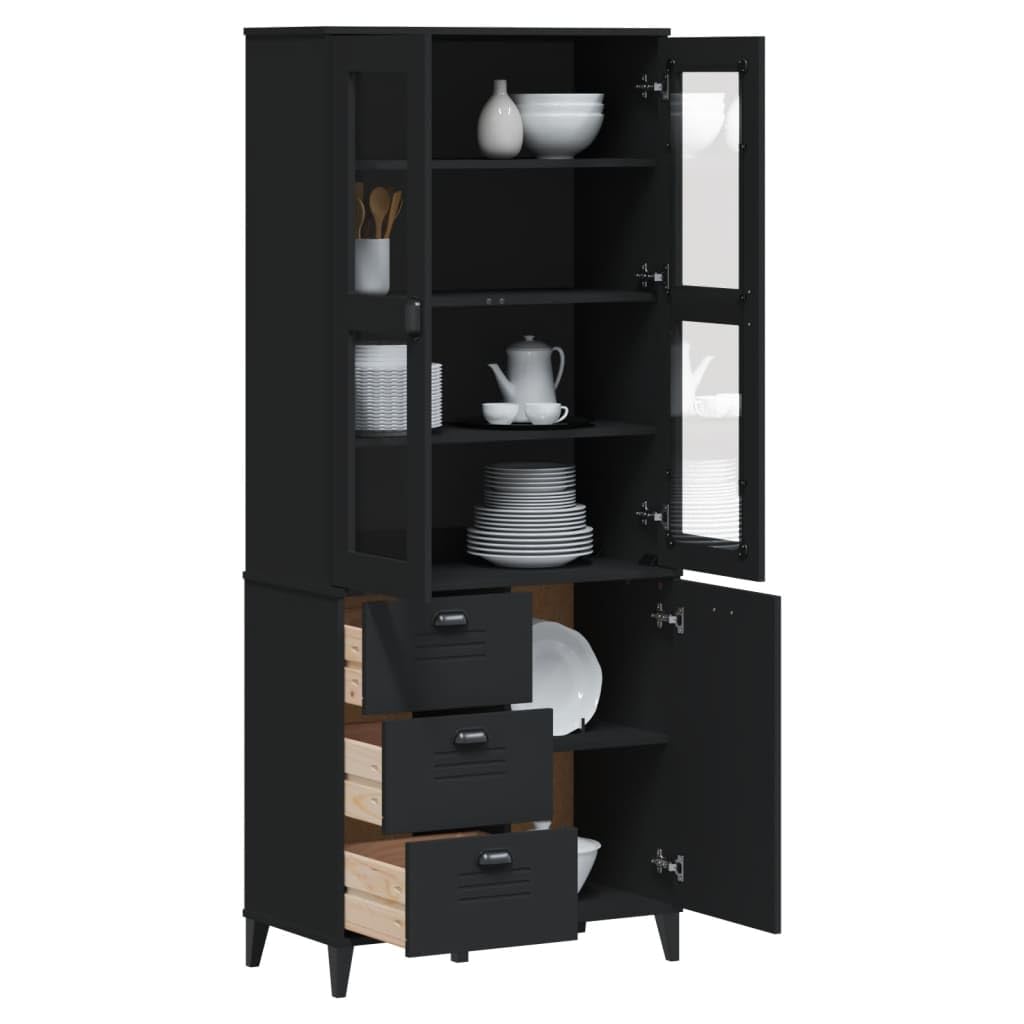 Viken - Tabla elevadora (80 x 40 x 190 cm, madera maciza de pino), color negro | Mucho espacio de almacenamiento, puertas de vidrio templado, asas prácticas, resistentes y duraderas