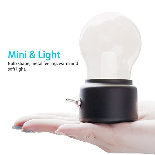 Portable LED Vintage Light Bulb Rechargeable Night Light USB Charging Table Lamp for Home Desk Table Travel (Black) - Image 3