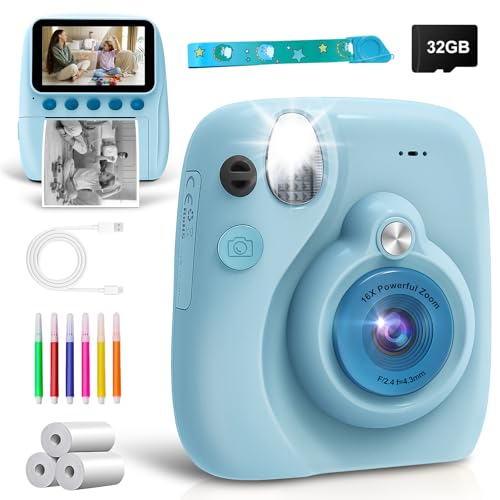 Grutoly Macchina Fotografica Bambini Istantanea, Fotocamera Istantane con Schermo da 3,0 Pollici da 48MP e Scheda da 32G...
