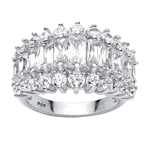 PalmBeach Platinum-plated Sterling Silver Emerald Cut Cubic Zirconia Anniversary Ring Sizes 5-10