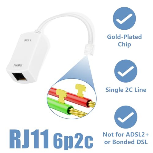 Image of Uvital DSL Filter for Landline Phone, 1 Pack DSL Modem Phone Filter Adapter, RJ11 6P2C Male to Female ADSL Cable in-line ADSL Filters for Fax Machines /Answering Machines, White