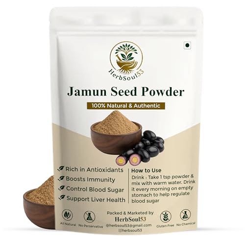 Image of HerbSoul53 Jamun Seed Powder For Diabetes 200gm | Pure & Organic Jamun Beej /Jambu Guthli Powder Ayurvedic Churna for Diabetes Support, Blood Sugar Balance, Digestion & Antioxidants | No Preservatives