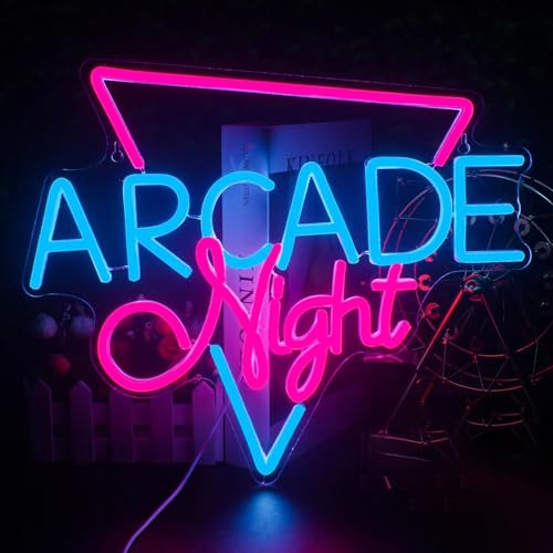 Looklight Arcade Night Cartel de neón Juego de Luz de Neón Azul Rosa Led Signo de Neón para la Sala de Juegos USB Letra de Neón de la Pared para el Habitación de los Niños Bar Fiesta Regalo
