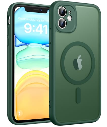 Image of FNTCASE for iPhone 11 Case: [Compatible with Magsafe] Translucent Matte Magnetic Cases [Full Camera Protection] Military Grade Shockproof Protective Phone Cover - Green