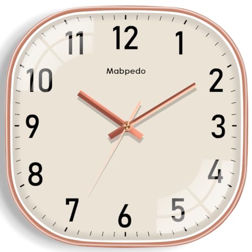 Image of Small Wall Clock, 8 Inch Silent Non Ticking Battery Operated Clock, Square Analog Decorative Wall Clocks for Bedroom Living Room Office Home Gym Porch Decor Indoor Outdoor Clocks, Rose Gold