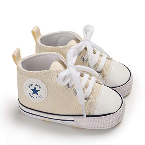 DEBAIJIA Bebé Primeros Pasos Zapatos de Lona 12-18M Niños Alpargata Suave Antideslizante Ligero Slip-on 20 EU Beige (Tamaño Etiqueta-3)
