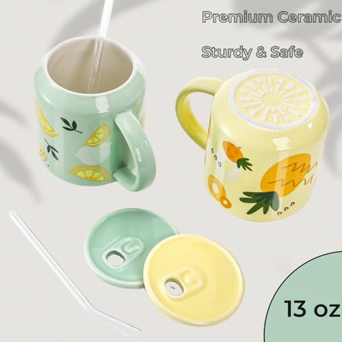 Set de 2 Mugs de Cerámica con Tapa y Cañita 13 oz miniatura 5