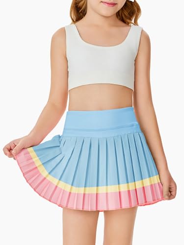 Image of Haloumoning Girls Pleated Skirts with Shorts Athletic Tennis Skorts Sport Performance Skirt with Pockets 4-14 Years