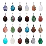 PandaHall 50 Stück Tropfenförmige natürliche Edelstein-Anhänger, Heilkristall, Chakra-Edelstein mit Platin-Fundstücken für die Schmuckherstellung (zufällige Mischung)