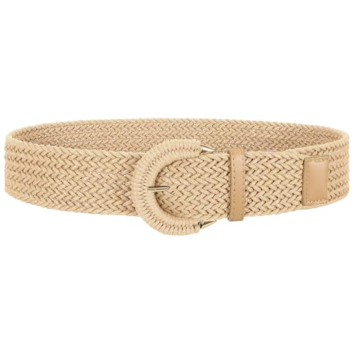 Image of SANSTHS Women Wide Woven Belt for Dresses Fashion Rattan Braided Waist Belt Straw Raffia Boho Belt for Jeans