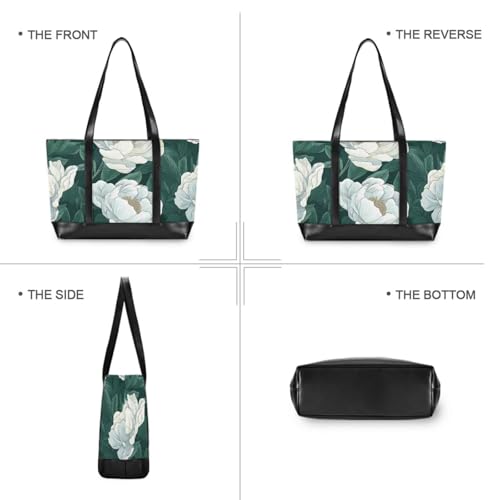 White Vintage Flower Portable large laptop tote bag with zipper zipper tote for mom with bolso de trabajo para mujer3