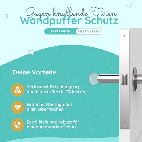 Türstopper Wand selbstklebend Transparent [12 Stück] – 20mm breite Türpuffer Wand & Türklinken Stopper, Stoßdämpfender Wandschutz für Türklinke, Anschlagpuffer für Türgriffe & Möbel