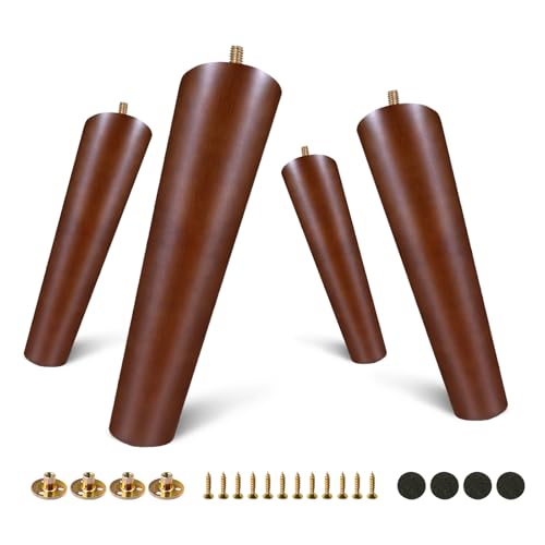 FoDau770 Brown Rubber Wood Furniture Legs 8 Inches, Slant Tapered