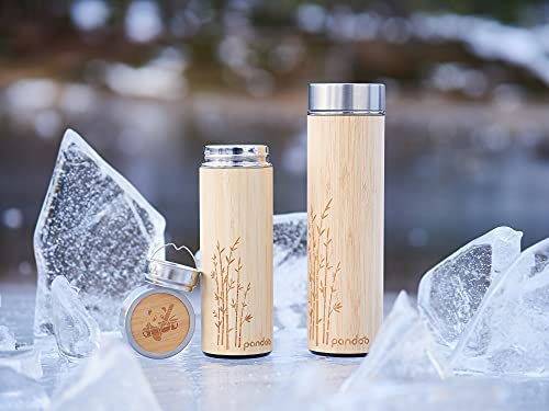 pandoo bamboe thermo beker | dubbelwandige thermo fles, reis mok, thee maker, thee fles, drinkfles met rvs theezeefje | BPA-vrij | Thee to-go - Image 4
