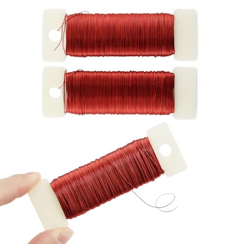 HAHIYO 26Gauge Red Metal Floral Wire - 3 Rolls, 115 Yards (345 Feet) - Flexible Paddle Wire for Craft, Christmas Wreath, Flower Arrangement, Bouquet Wrapping, Wedding, DIY