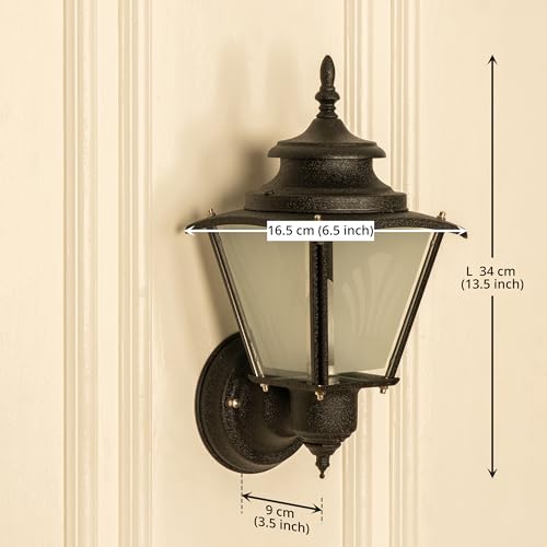 Image of Divine Trends Aluminium Waterproof Outdoor Wall Lamp Lantern Matt Black Finish for Indoor and Outdoor Use, LED Bulb Included Pack of 1 Wall Light