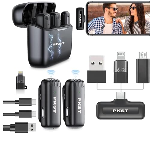 PKST J13 Wireless Microphone, Noise Reduction Collar Mic with Charging Case, Wireless Mic for Video Recording, YouTube, Facebook, Live Stream for Type C Android & iPhone PKST J13 Wireless Microphone, Noise Reduction Collar Mic with Charging Case, Wireless Mic for Video Recording, YouTube, Facebook, Live Stream for Type C Android & iPhone