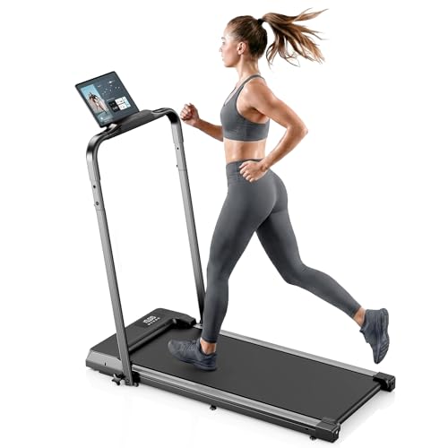 Laufband für Zuhause Klappbar – Upgraded Langlebig & Tragbar Elektro-Treadmill für Home-Fitness, mit Starkem Saugnapf-Tabletthalter & Fernbedienung, Max. 10 km/h für Cardio & Walking(Black)