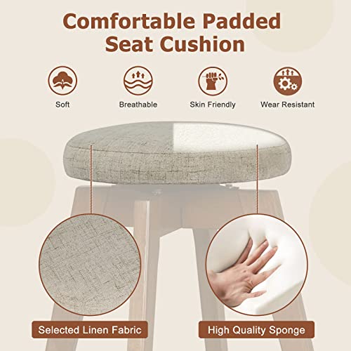 Butacos giratorios COSTWAY, juego de 2, altura de barra de 26 pulgadas sin respaldo, patas de madera de caucho, asiento de tela de lino, reposapiés, estilo moderno para isla de cocina, pub o comedor, beige + marrón miniatura 5