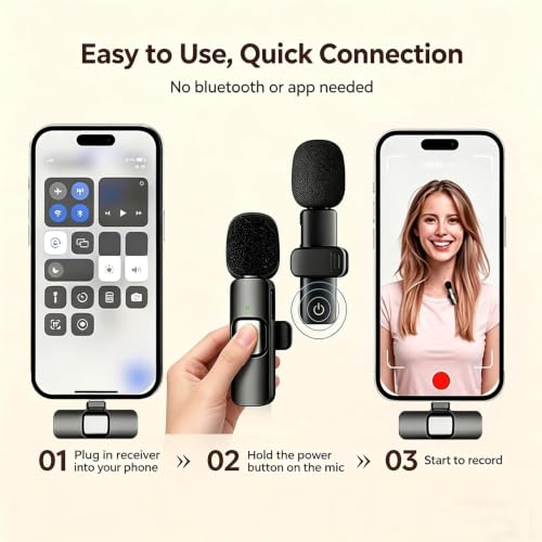 Image of Wireless Lavalier Microphone for iPhone Android, 2Pcs Mini Mic, Plug & Play