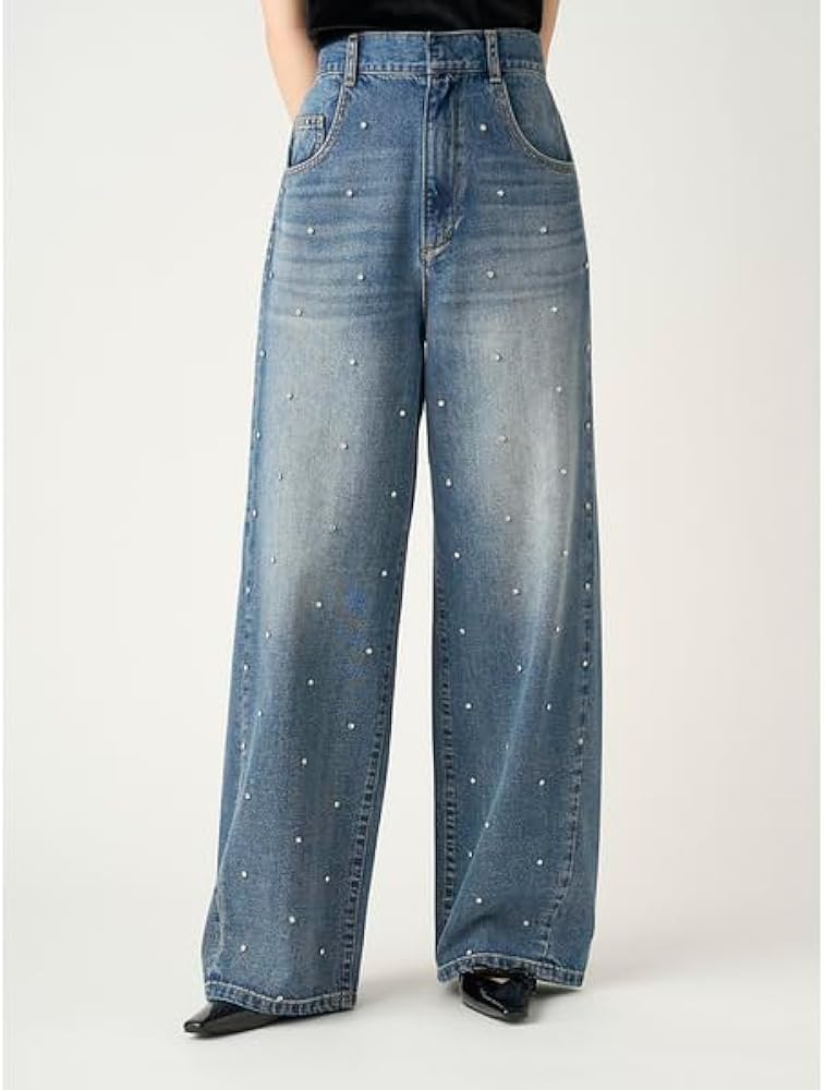 Amazon | [フレイ アイディー] ハイウエストワイドビジューデニム