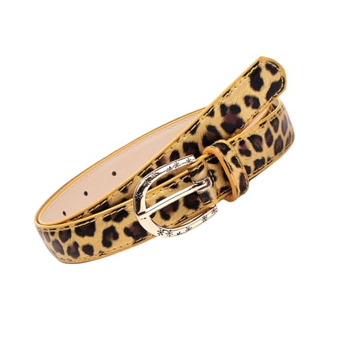 Unique Waist Belt Leopards Print Chain For Cowgirl Stylish Golden Buckle Retro Cow Print Waist Chain Belt3