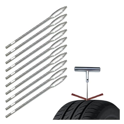 Image of LAINLOY Car Tire Repair Tool, Tire Plug Replacement Split Eye Needles, T Handle Tire Spikes, Flat Metal Tire Repair Needle Kit (10PCS)